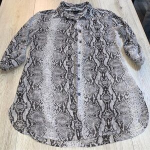 Moda International Snake Print Button Down Shirt top Black and Gray